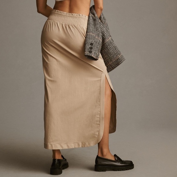 NWT Anthropologie Smocked Khaki Skirt XL - Picture 3 of 4